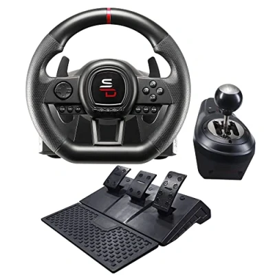 Image of Subsonic Superdrive GS650X racing wheel with manual shifter, 3 pedals, and paddle shifters for Xbox Serie X/S, PS4, One (programmable)