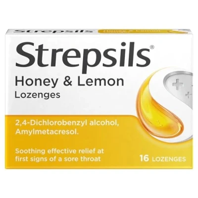 Image of Strepsils Honey and Lemon Lozenges , 16 Total, Soothing Relief, Sore Throat Immediate Prevention, Effective Antiseptics, Fast Acting Up To 2 Hours Throat, Medication
