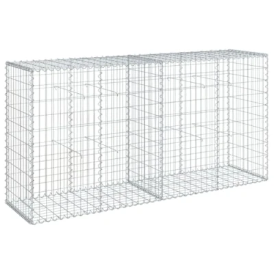 Image of vidaXL Gabion Basket with Cover Galvanised Iron 200x50x100 cm Sturdy Outdoor Decor, Functional Structures &amp; Retaining Walls