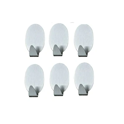 Image of Mr. Gadget Solution® 6 x Self Adhesive Hooks Stainless Steel Strong Silver Sticky Stick on Wall Door New