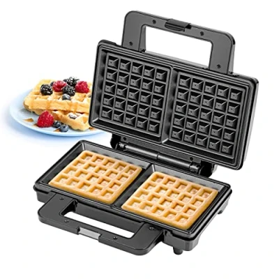 Image of Geepas 1000W Deep Fill Waffle Maker 2 Slice Non Stick Electric Belgian Iron Machine Auto Temperature Control, Overheat Safety Square American Sweet Savoury Black