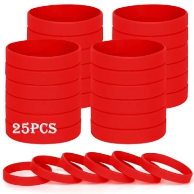 Image of HONTIUS silicone wristbands, 25PCS Red Rubber Wristbands Blank Wrist Bands Universal Wristband Set for Women Men Adult Sport
