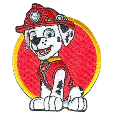 Image of Iron on Patches Paw Patrol &#039;Marshall 2&#039; red 7,5x6cm Application Embroided Patch Badges