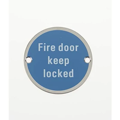 Image of Fire Door Keep Locked Safety Sign Metal Stainless Round 76x1.5mm Disc With 2 Screws, Pack of 1 (1)
