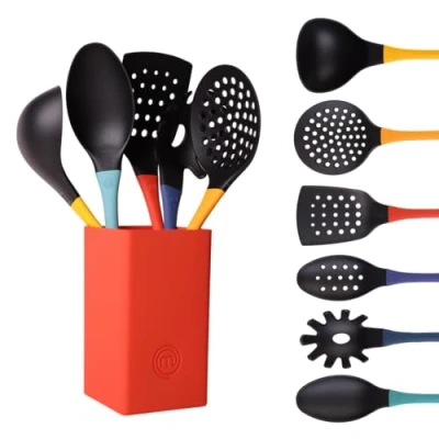 Image of MasterChef Kitchen Utensils Set with Holder, Nylon, Multi Coloured