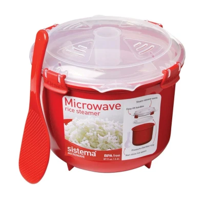 Image of Sistema Microwave Rice Cooker 2.6 L Dishwasher Safe Small BPA Free Red