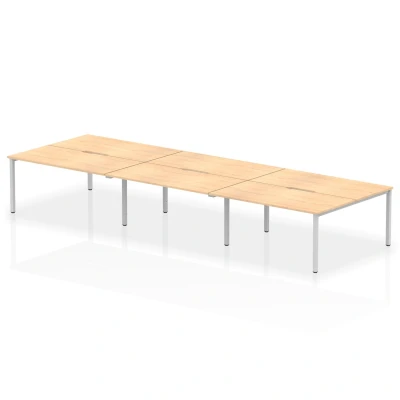 Image of Evolve B2B Silver Frame Bench Desk 1600 Maple (6 Pod) BE289