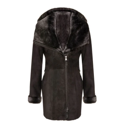 Image of Infinity Leather Womens Merino Sheepskin Hooded Coat Antioch Brown Size 16 UK