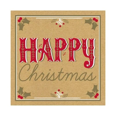 Image of Eurowrap Pack of 12 Assorted Brown Kraft Christmas Cards Seasonal Message, 2 Designs Holly Jolly and Happy Eco Friendly Packaging 100% Recyclable