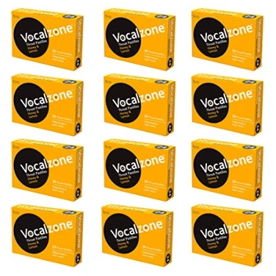 Image of Vocalzone Throat Pastilles Honey &amp; Lemon 12 Packs 24 for Sore Throats and Hoarseness When Overusing Your Voice. Produced Sold in The United Kingdom Since 1912