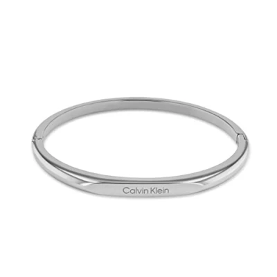 Image of CKJ Calvin Klein Women&#039;s FACETED Collection Bangle Bracelet 35000045, Silver, One Size