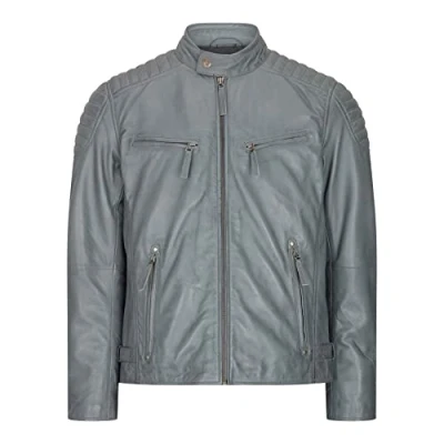 Image of TruClothing Mens Real Leather Biker Jacket Brown Grey Blue Casual Soft Light Car Coat Zipped Zulu XXL