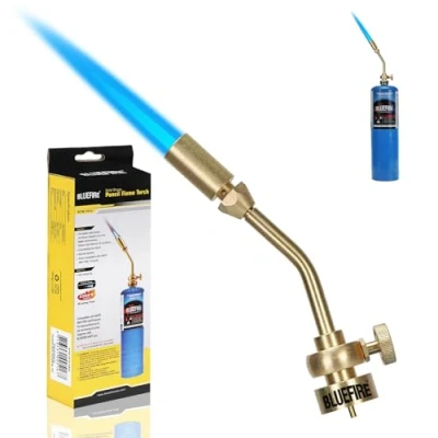 Image of BLUEFIRE Solid Brass Jumbo Pencil Flame Gas Welding Torch Head Nozzle Upgraded Full Metal Version Fuel by MAPP MAP Pro Propane CGA600 Cylinder Bottle (Torch Only)