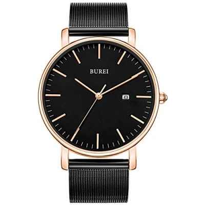 Image of BUREI Men&#039;s Wrist Watches,Minimalist Analog Quartz Watches for Men with Mesh Band,Gifts