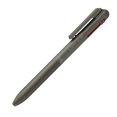 Image of Pentel BXAC37D Calme 3 Colour Ballpoint Pen, Significantly Submerised Click Noise, Grip Zone in Leather Look, Refillable, Ball 0.7 mm = Line Width 0.35 mm, Black/Red/Blue, Pack of 1