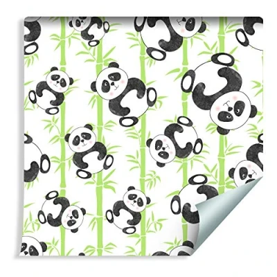 Image of Wallepic Non Woven Wallpaper 10 m Panda Bamboo Children&#039;s 1000 x 53 cm Wall Living Room Modern Decoration