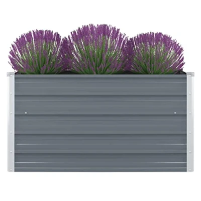 Image of vidaXL Raised Garden Bed in Galvanised Steel Grey Durable Square Outdoor Planter for Vegetables, Herbs, and Flowers With Safety Edge Fold Easy Assembly 100cm x 45cm