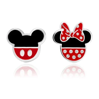 Image of Disney Mickey and Minnie Mouse Mismatched Silver Plated Stud Earrings, Mickey&#039;s 90th Anniversary