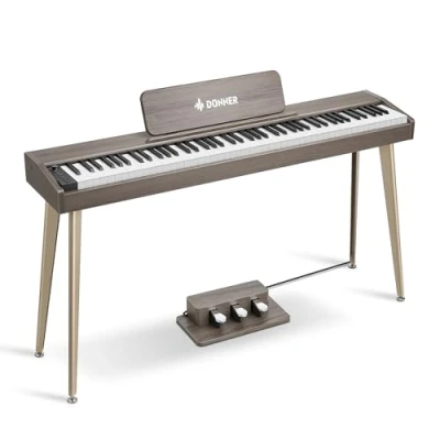 Image of Donner DDP 60 88 Key Digital Piano for Beginner, Electric Keyboard with Velocity Sensitive Keys, 128 Voices, 83 Rhythms, 8 Reverb Effects, 5 Strength Curves, Auto Chord, Gray