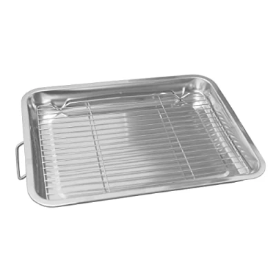 Image of New 30cm Professional Stainless Steel Roasting Tray with Removable Rack Pan Oval Kitchen Cooking Baking Sturdy Handles Built to Last for Years Oven Grill