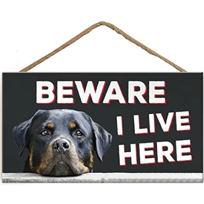 Image of TOMATO FANQIE Beware I Live Here Rottweiler Hanging Outdoor Dog Warning Sign Gate Security Plaque 10 X 5 inch (US G071)