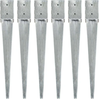 Image of vidaXL Ground Spikes 6 pcs Silver 10x10x76 cm Galvanised Steel