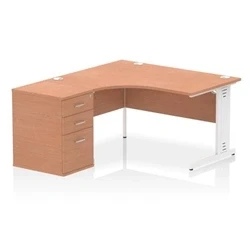 Image of Impulse 1400 LH Crescent Desk Beech/White Cable Managed Leg 600 DH Ped
