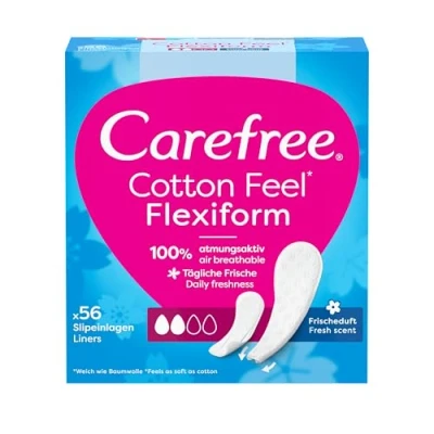 Image of Carefree Cotton Feel Flexiform Pantyliners with Fresh Fragrance (Pack of 56), 100% Breathable Long Lasting Feeling, Size Normal