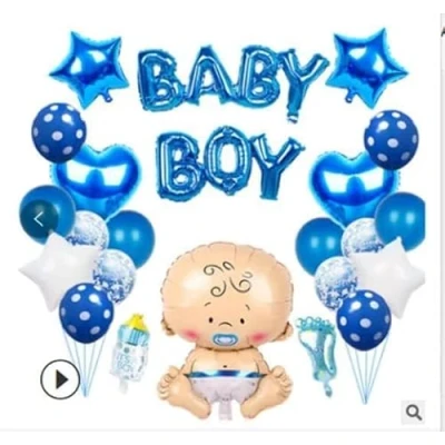 Image of EKAM Baby Shower Decorations for Boy, Blue Gender Reveal Decoration/ 4 Confetti Balloons / 8 BOY Balloon Banner, Bottle, Foot shaped Balloons, Foil