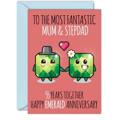 Image of Cute Emerald Anniversary Card for Mum &amp; Step Dad 55 Years Together Happy 55th Wedding Cards Mum, A5 Greeting Fifty Fifth Anniversaries