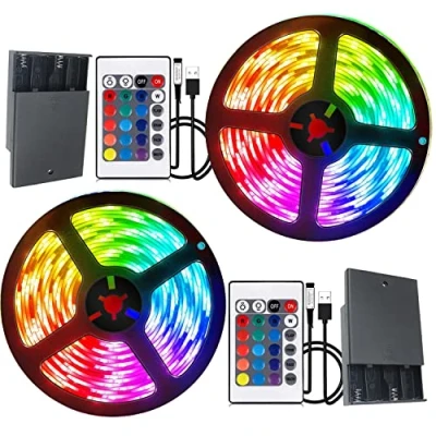 Image of Dervacle Battery Powered LED Strip Lights, 5050 6M/20FT, Flexible Color Changing RGB Light Strip, 180 LEDs 5V with Controller