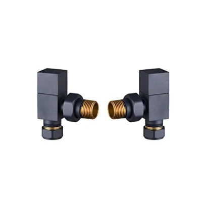 Image of Keenware KRA 164 Square Towel Rail &amp; Radiator Angled Valves: Anthracite Grey