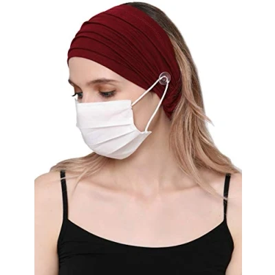 Image of Deresina Unisex Stretchy Extra Wide Headband with Button for Facecover Masks (Burgundy (Mask Not Included))