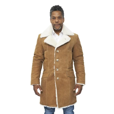 Image of Infinity Leather Men&#039;s Tan Warm Merino Sheepskin Trench Coat L