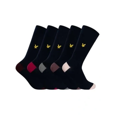 Image of Lyle &amp; Scott Men’s Graham 5 Pack Soft Touch Cotton Dress Socks New for AW24 Contrast Heel and Toe (Peacoat Multi)