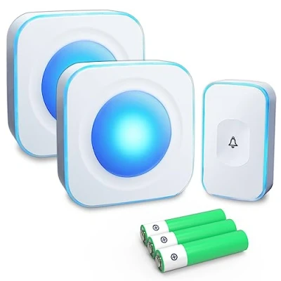 Image of Wireless Doorbell Battery Operated Door Bells Cordless 1200 Feet Deaf with Flashing Light 36 Melodies 4 Volume（2 Portable Receiver &amp; 1 Button White)