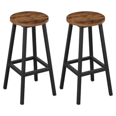 Image of Klihome Bar Stools Set of 2, Breakfast with Sturdy Metal Frame, Kitchen Footrest, Industrial Style High for Bar, Cafe, Island, Vintage brown, K0010BH 2 UK