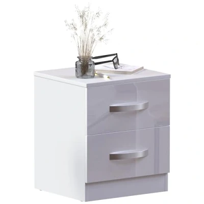 Image of Movian Amazon Brand High Gloss Bedside Cabinet White, 2 Drawer With Metal Handles and Runners, Unique Anti Bowing Support, Bedroom Furniture