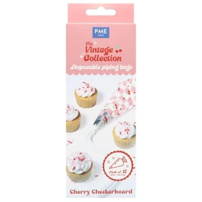 Image of PME VD24IB064 12 Disposable Icing Piping Bags, Valentines Cherry Checkerboard, Plastic