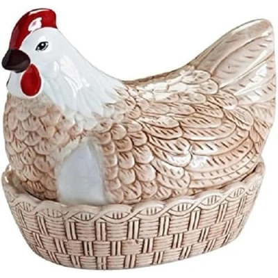 Image of Mason Cash Farmyard Chicken Cockerel Shaped Egg Storage Basket Elegant Tabletop Organizer with Rustic Charm, Ideal for Eggs, Small Kitchen Essentials and Decorative Touches (Rise Shine Hen Nest)
