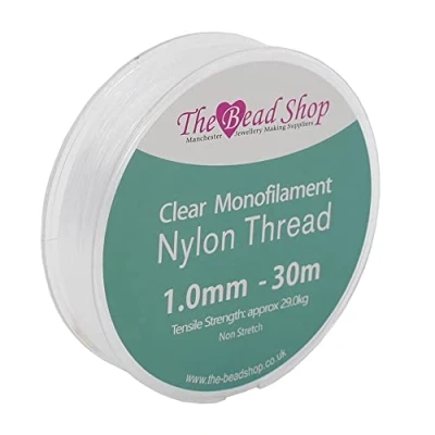 Image of The Bead Shop 1mm Clear Nylon Thread Invisible String, Sewing Thread, Decoration Hanging, Non Stretch, Approx Tensile Strength 29kg (1mm 30m Spool)
