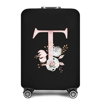 Image of initial letter Printed Design Travel Trolley Case Cover Protector Washable Suitcase Luggage Storage Covers for 18 28 inch (XL (29 32 Luggage), Pink Flower T)