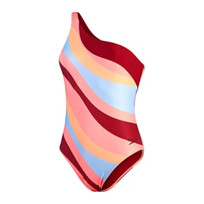 Image of Speedo Women&#039;s Printed Asymetric Red/Orange Swimsuit/Swimming Costume