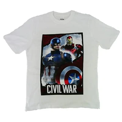 Image of MARVEL COMICS Men’s Civil War T Shirt, Captain America &amp; Iron Man, SML