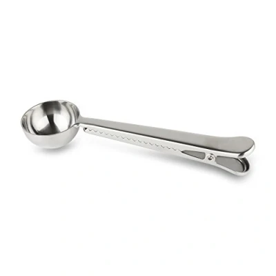 Image of Café Olé CS C Stainless Steel Scoop for Ground Handy Built in Coffee Bean Bag Seal Clip, Grey