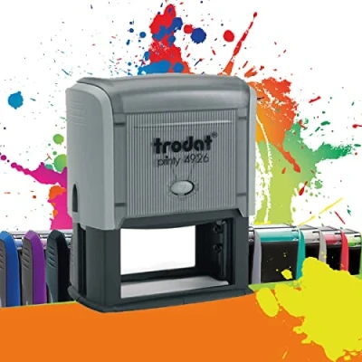 Image of Trodat Printy 4926 Professional Self Inking Stamp with 8 Customizable Lines Text Plate 75 x 38 mm Included (Grey)