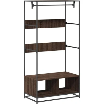 Image of vidaXL wardrobe brown oak engineered wood 90x50x180 cm durable storage closet metal frame, modern style bedroom/home use easy to maintain