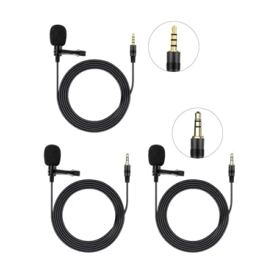 Image of HUACAM 3 Pcs Lavalier Lapel Microphone, Professional Omnidirectional Condenser Mic, 3.5mm Clip on Microphone for Smartphone Laptop PC, Mini YouTube, Interview, Conference