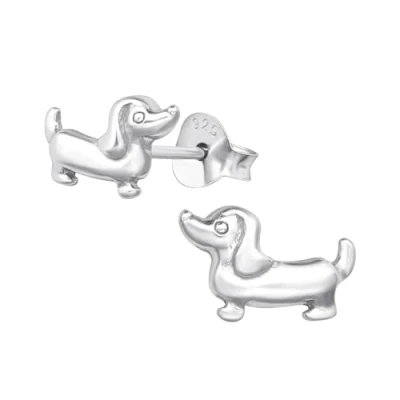 Image of Zenvie Dachshund Sausage Dog Stud Earrings with Gift Box 6 x 10mm Sterling Silver Cute Puppy