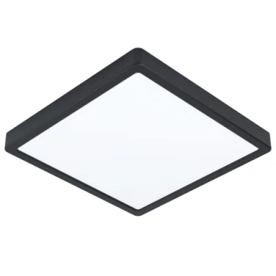 Image of Eglo LED Flush Ceiling Light Fueva 5, 11 inches, Square Bathroom Lighting Made of Black Metal and White Plastic, Neutral lamp, IP44